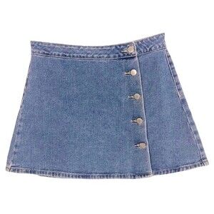 BULLHEAD Exposed Button Front Denim Jean Mini Wrap Skirt